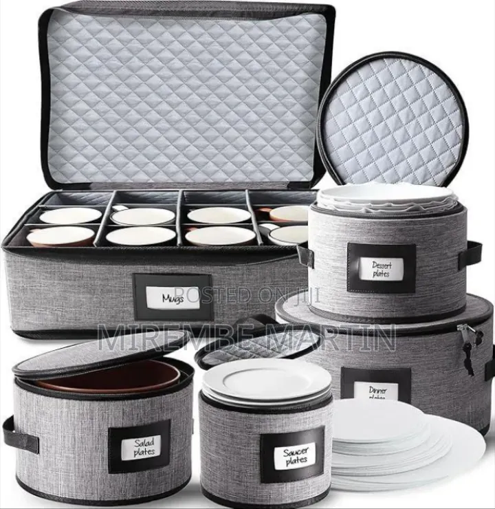 5-Piece Gray Quilted China Storage Set Designed to Organize