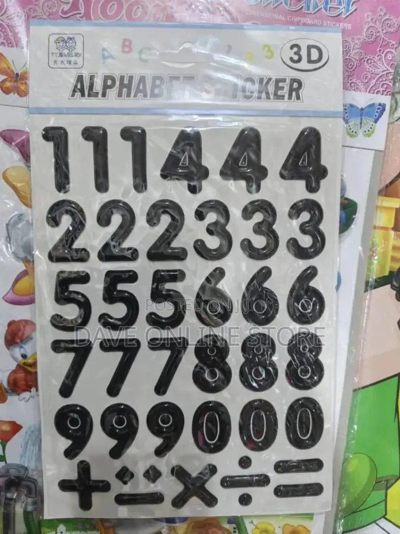 3D Dimensional Number and Math Symbol Stickers.