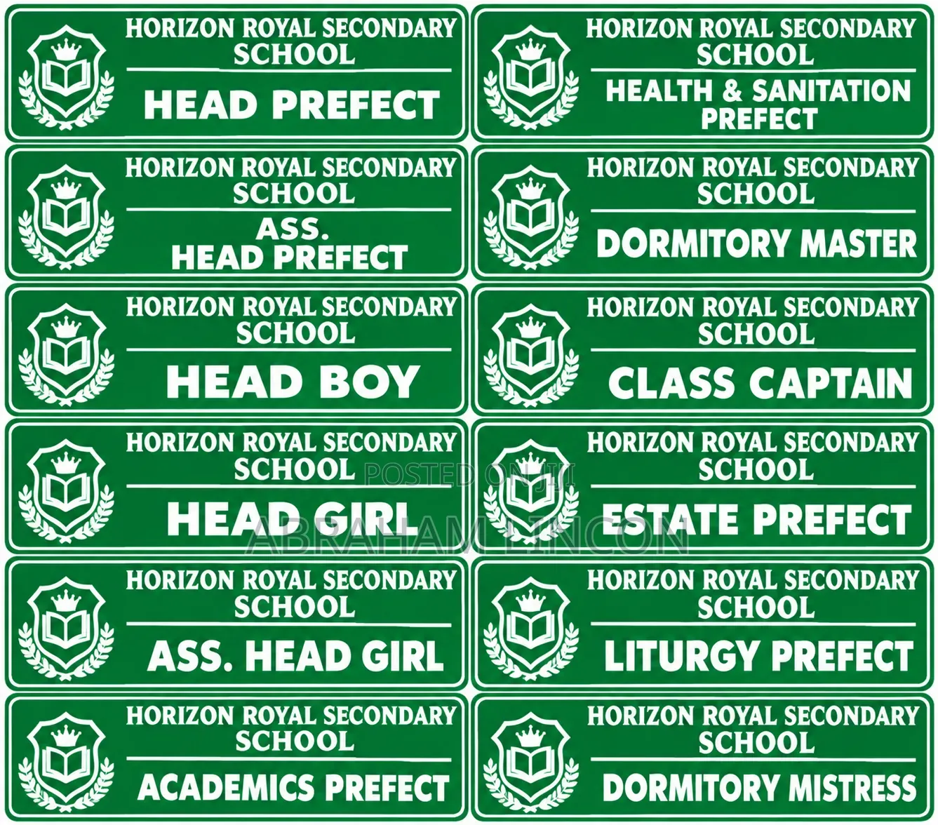 School Name Tags for Prefects