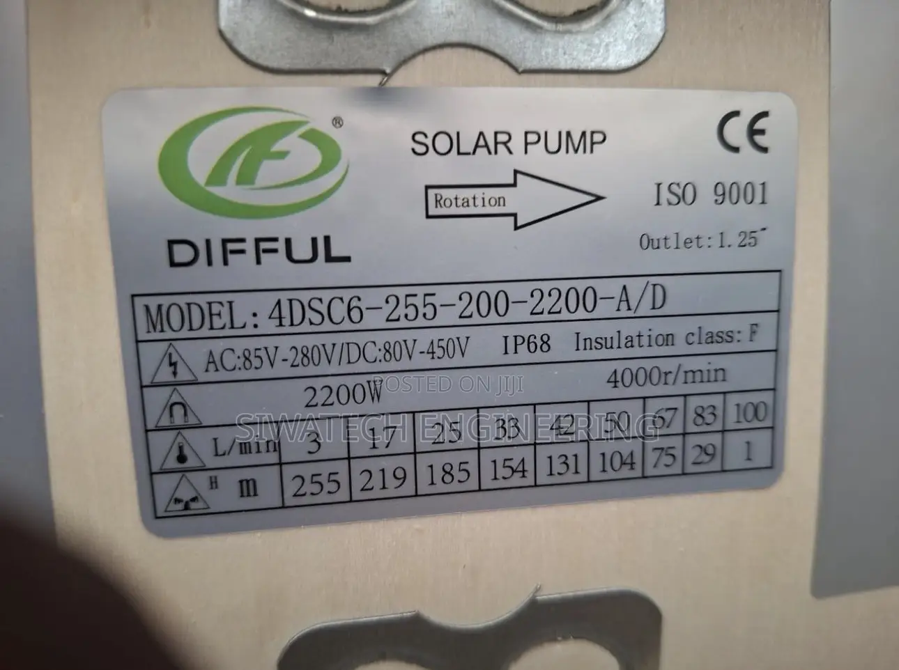 255m Head Hybrid AC/DC Difful Submersible Water Pump. 4cubics/Hr