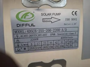 255m Head Hybrid AC/DC Difful Submersible Water Pump. 4cubics/Hr