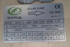 200m Head 2” Difful AC/DC Hybrid Water Pump, 11cubics/Hr Flow Rate SS