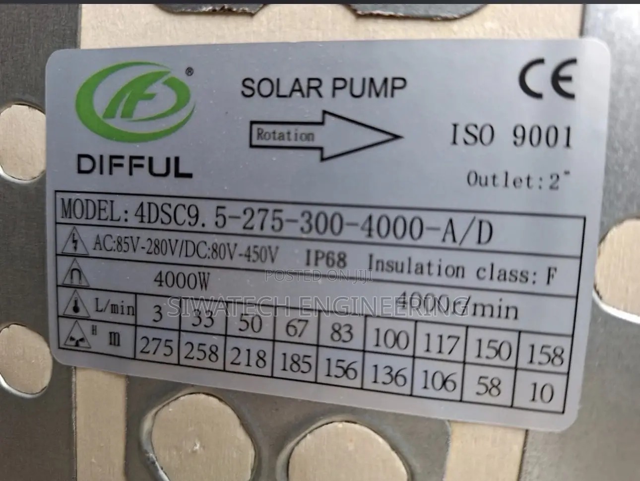 275m Head, 2” Outlet Difful Hybrid AC/DC Water Pump, 8cubis/Hr