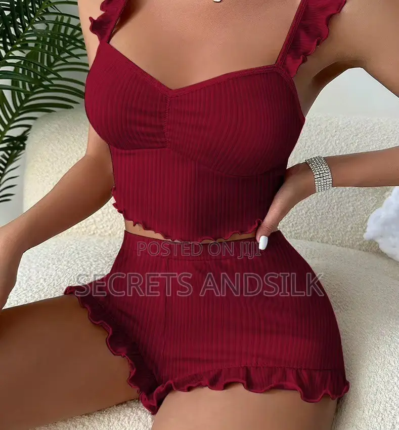 Fashion Ruffle Halter Neck Short Pyjamas for Women ,