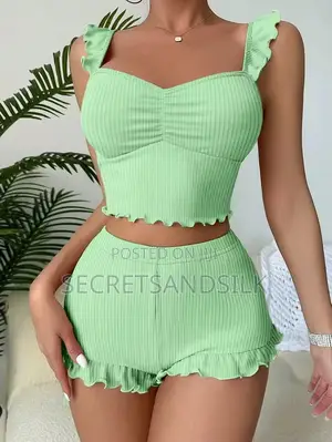 Fashion Ruffle Halter Neck Short Pyjamas for Women ,