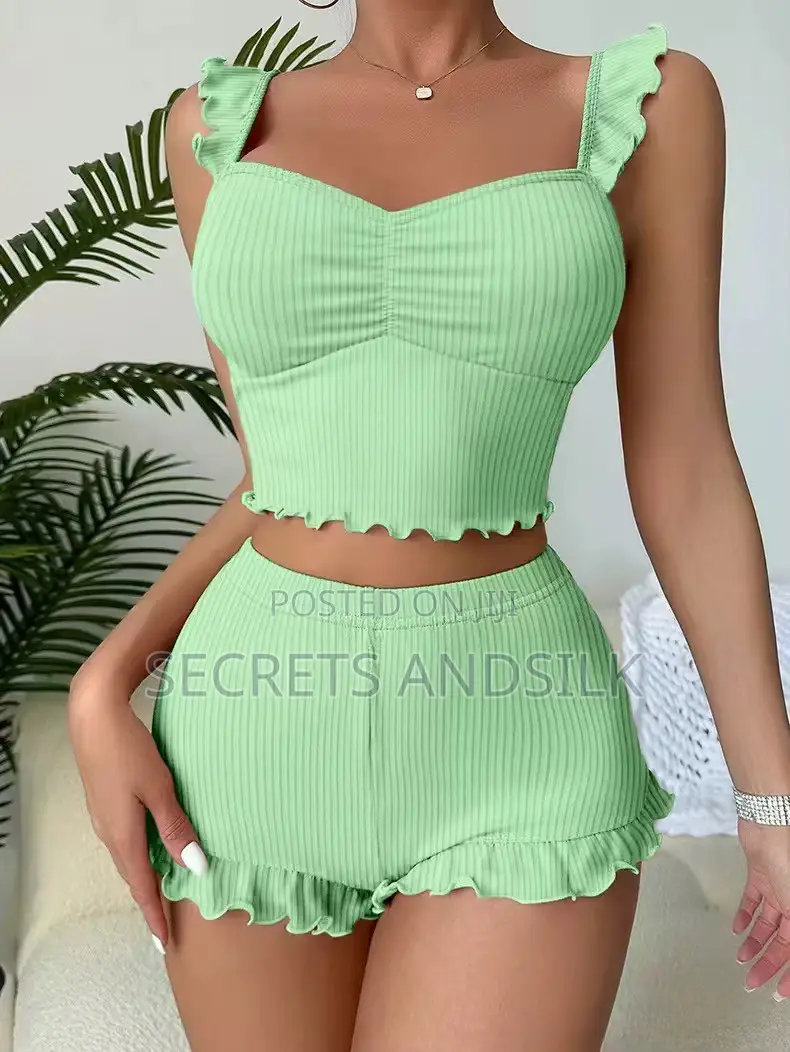 Fashion Ruffle Halter Neck Short Pyjamas for Women ,