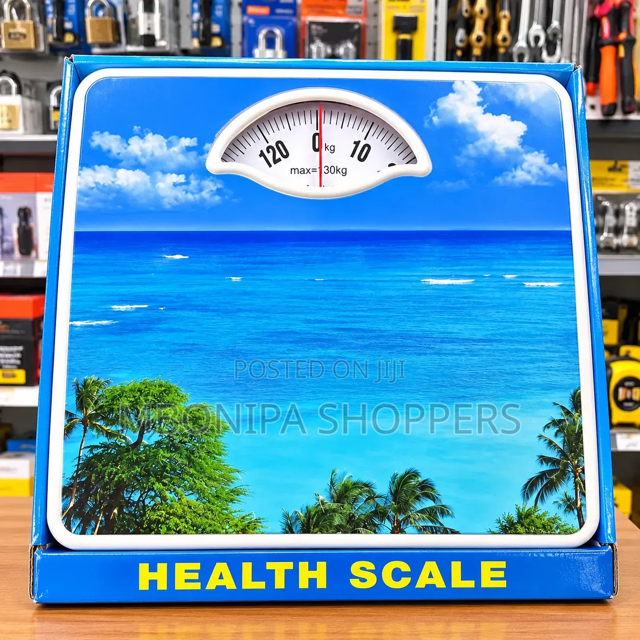 130kg Mechanical Bathroom Scale, Featuring a Tropical Beach Theme