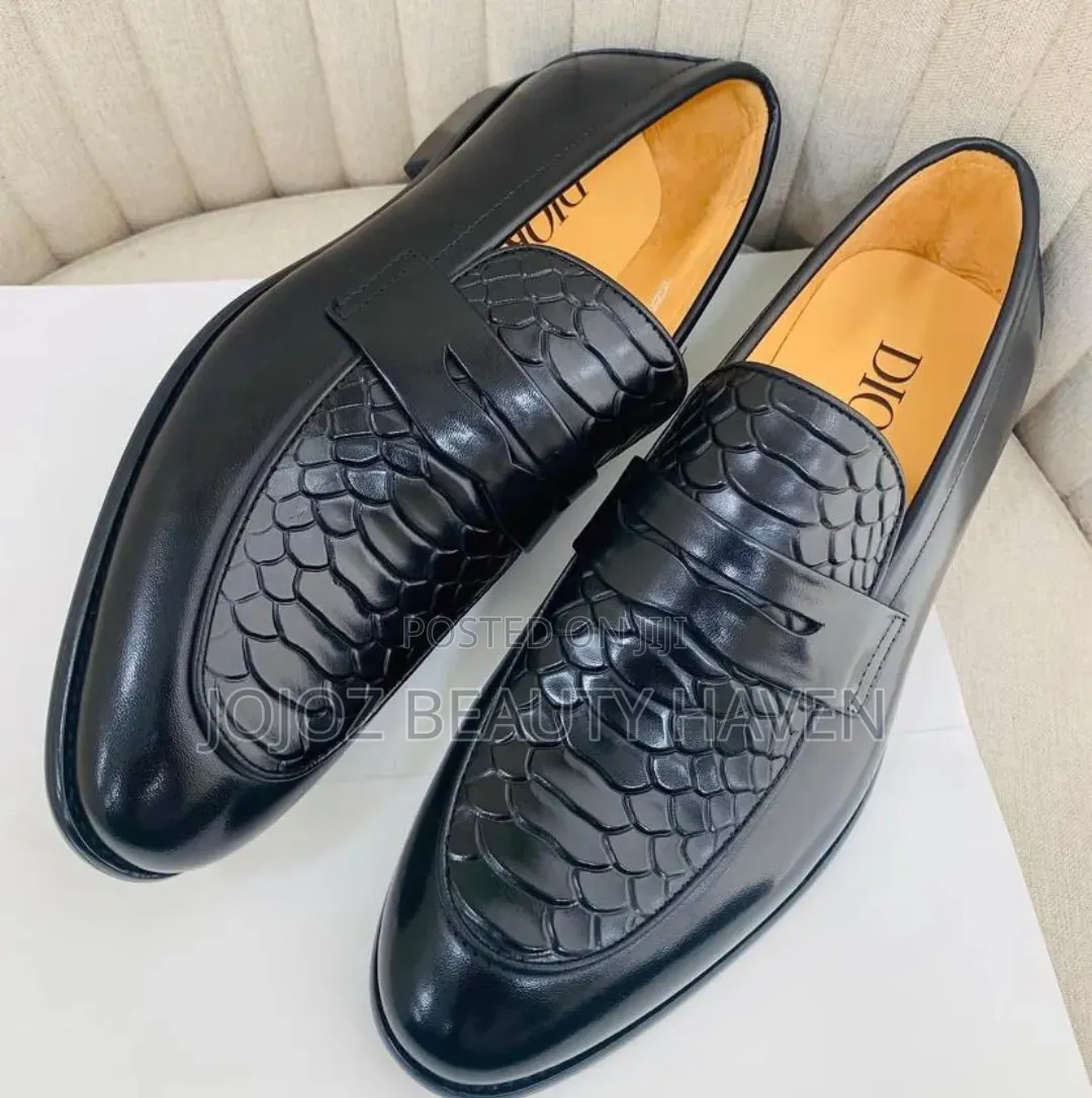 Men's Black Snake-Print Penny Loafers