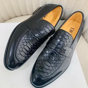 Men's Black Snake-Print Penny Loafers