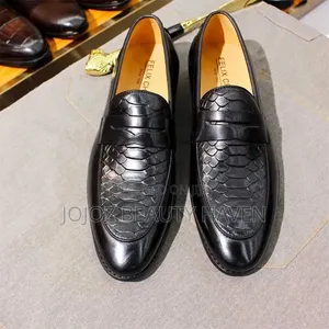 Men's Black Snake-Print Penny Loafers