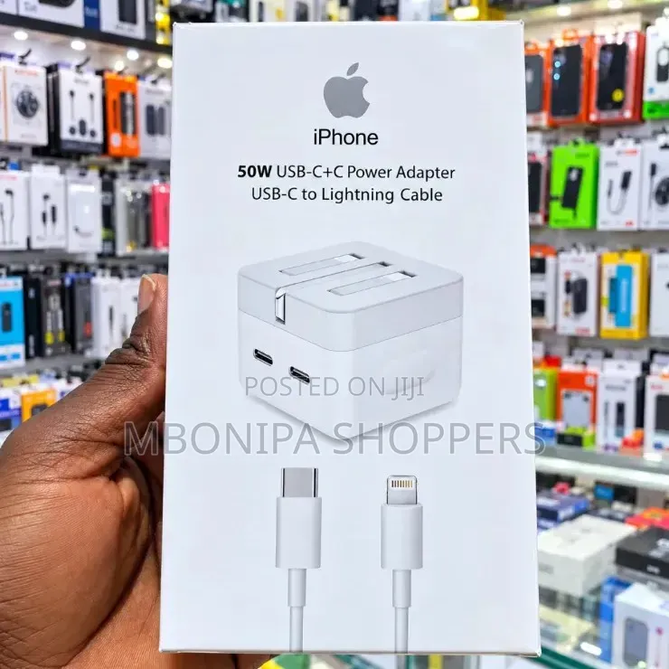 iPhone Charger 50W . Dual Port + Free Type-C to Lightning Cable