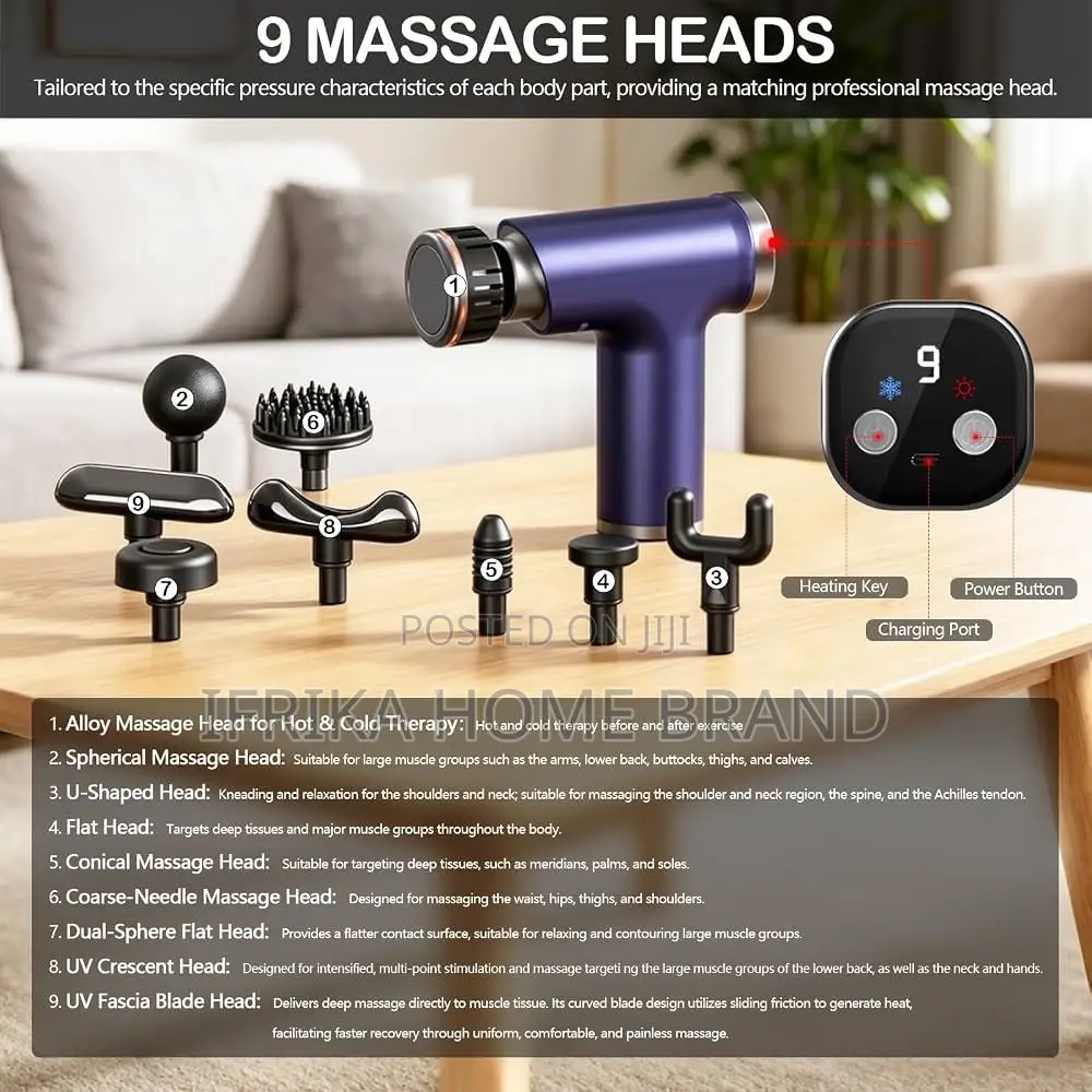 Massage Gun With Heat and Cold, With 9 Interchangeable Massage Heads