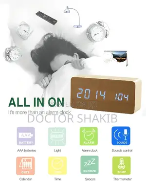 Wooden Digital Alarm Clock With Wireless Charging Station