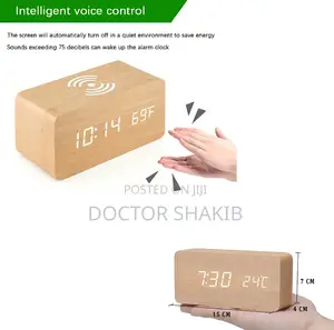 Wooden Digital Alarm Clock With Wireless Charging Station