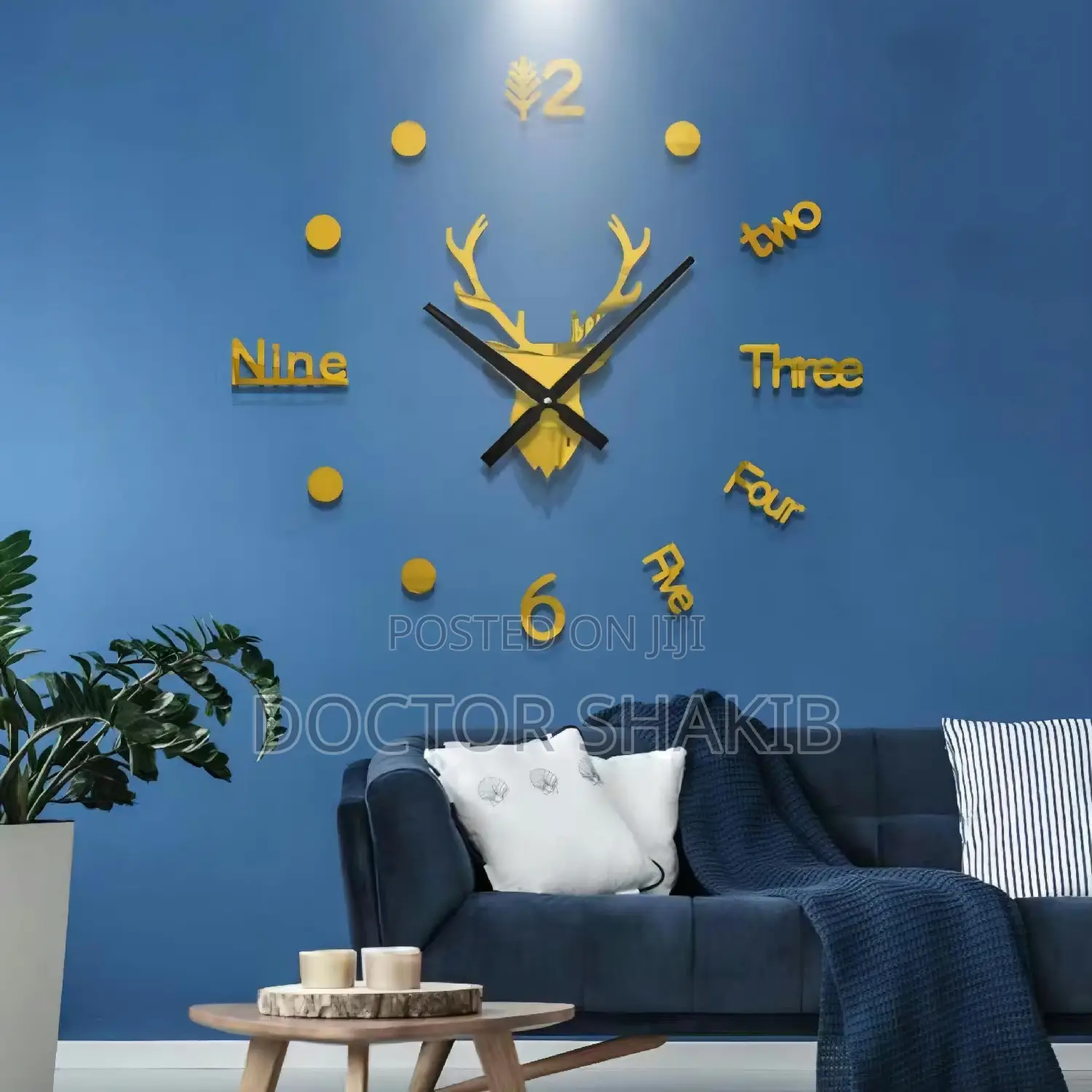 Modern 3D DIY Deer Head Frameless Wall Clock - Black Gold