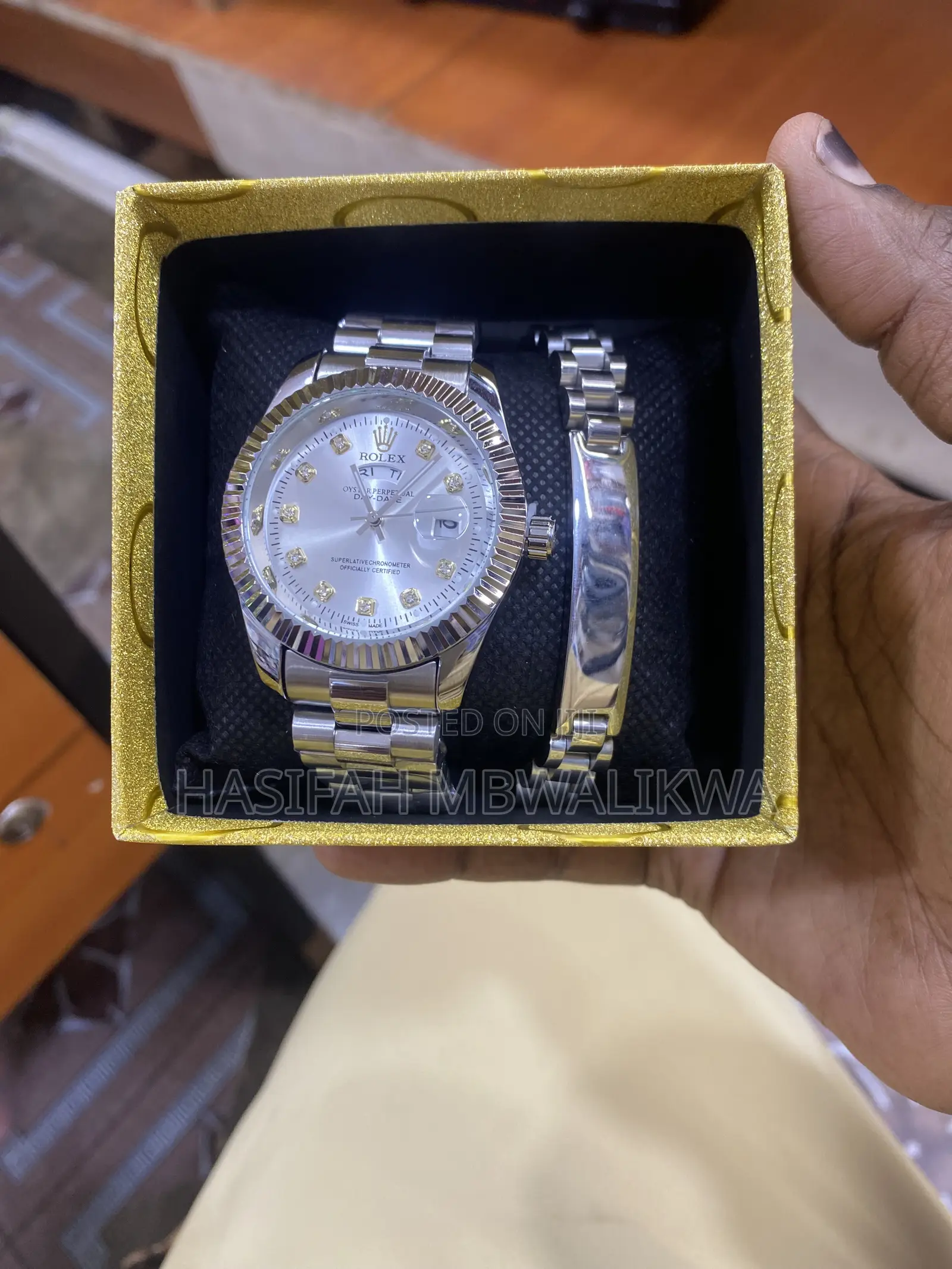 Men’s Silver Rolex Watch With Silver Bracelet