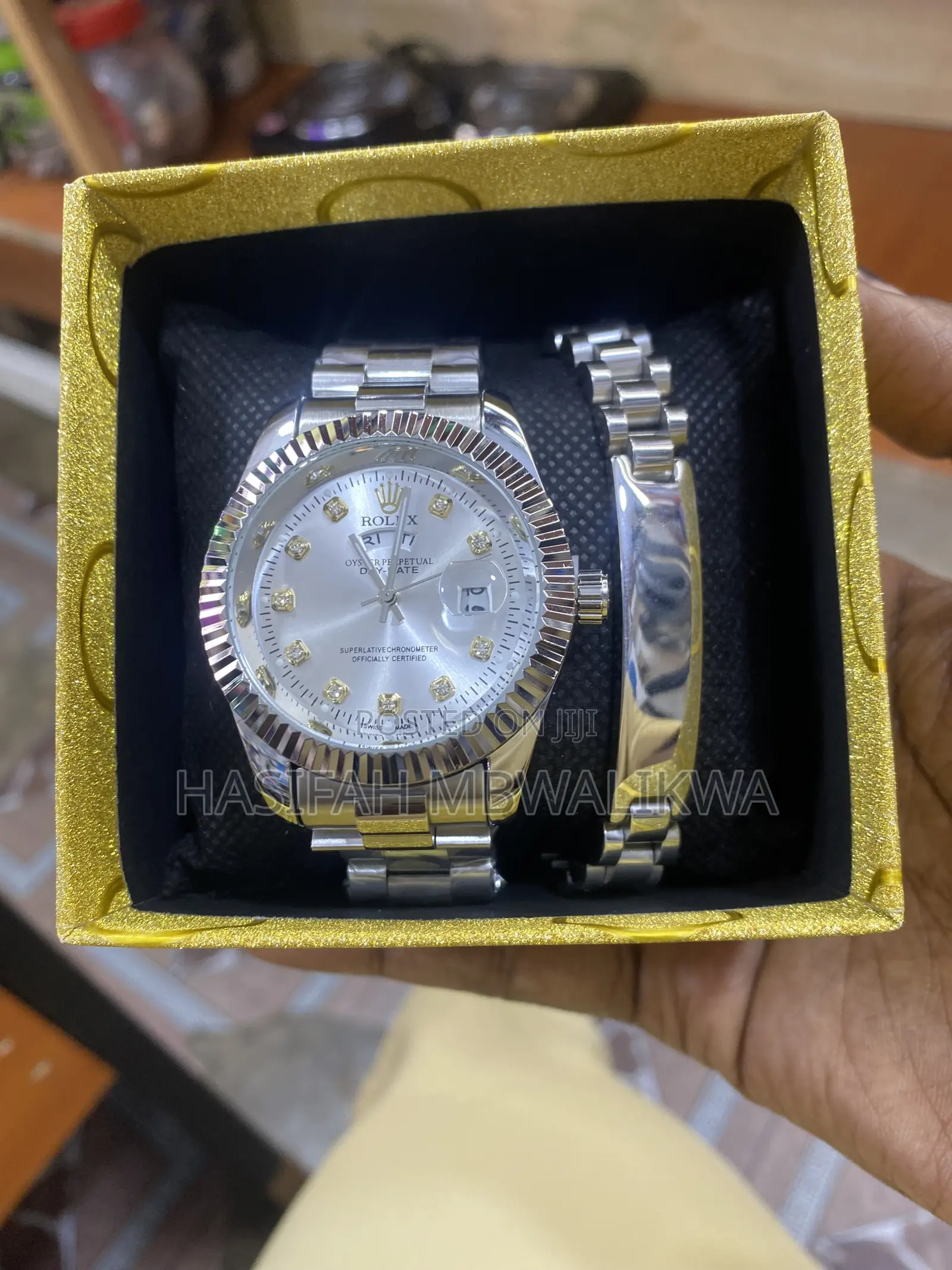 Men’s Silver Rolex Watch With Silver Bracelet