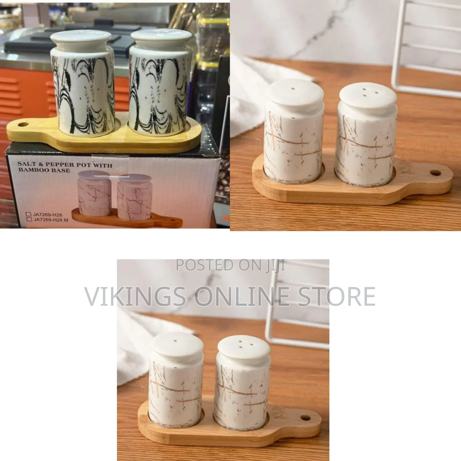 Ceramic Salt and Pepper Shaker Set With a Bamboo Base