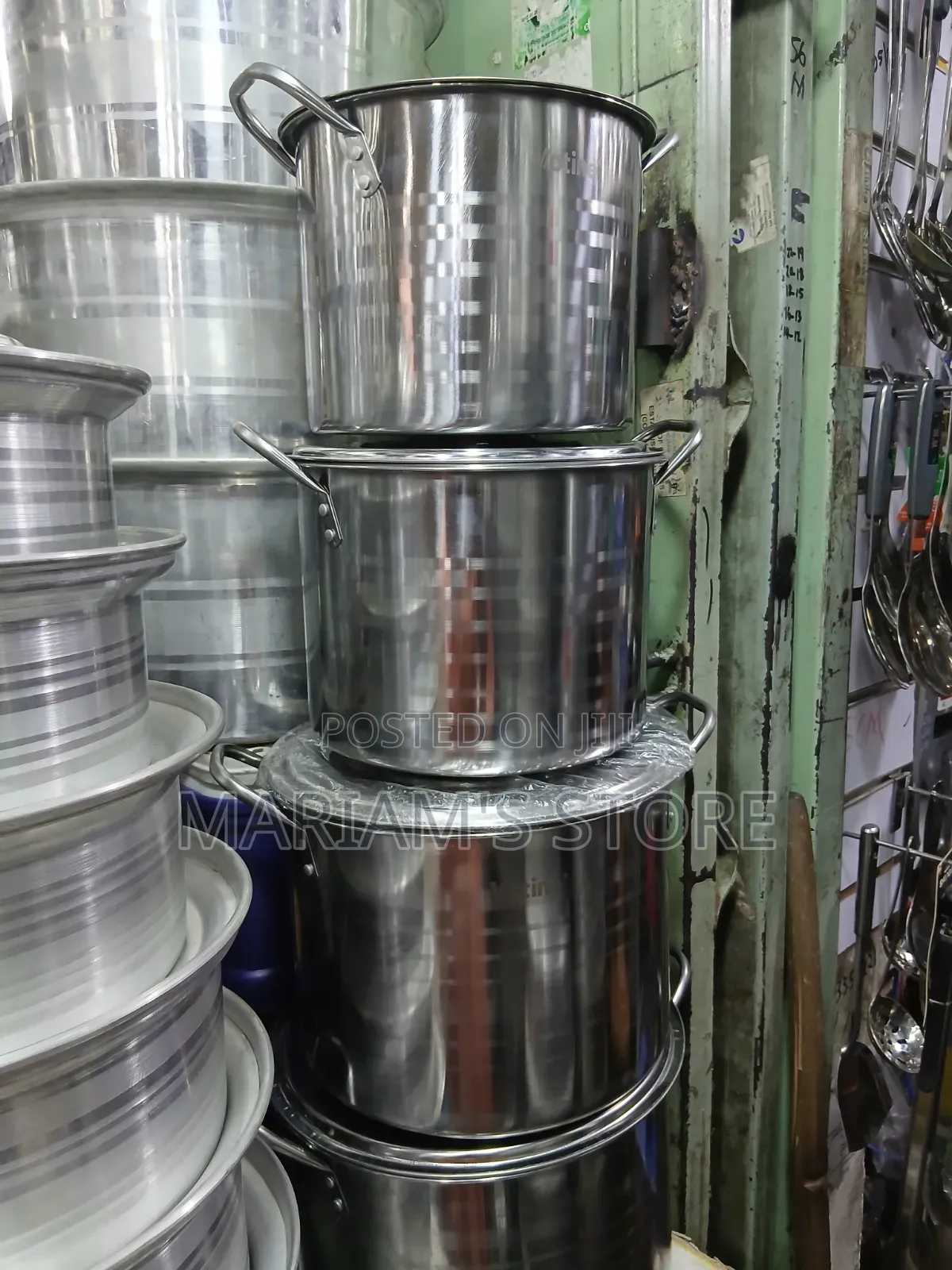 Set of Deep, Heavy-Duty Stainless Steel Stock Pots
