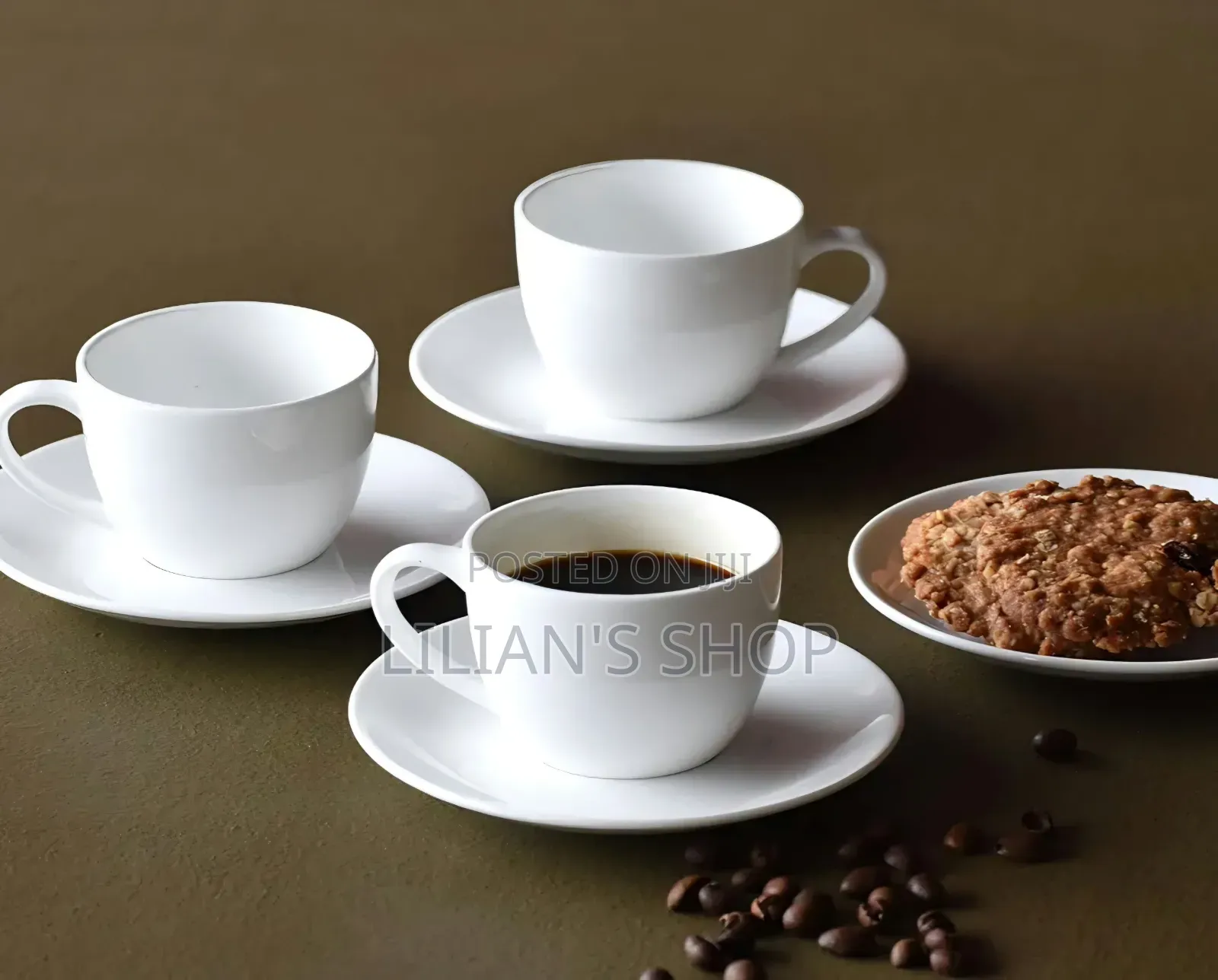 White Ceramic Espresso Cups and Saucers Set – 6 Cups 6 Saucers