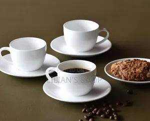 White Ceramic Espresso Cups and Saucers Set – 6 Cups 6 Saucers