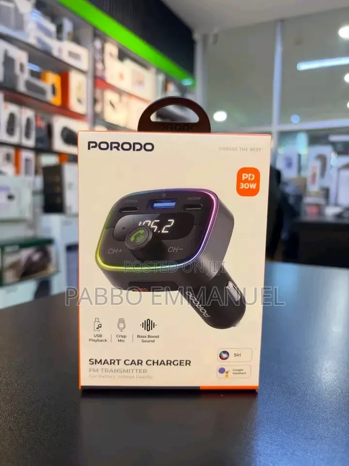 Porodo Car Phone Charger+bluetooth -Mp3 Music-Sd Card+flash Support