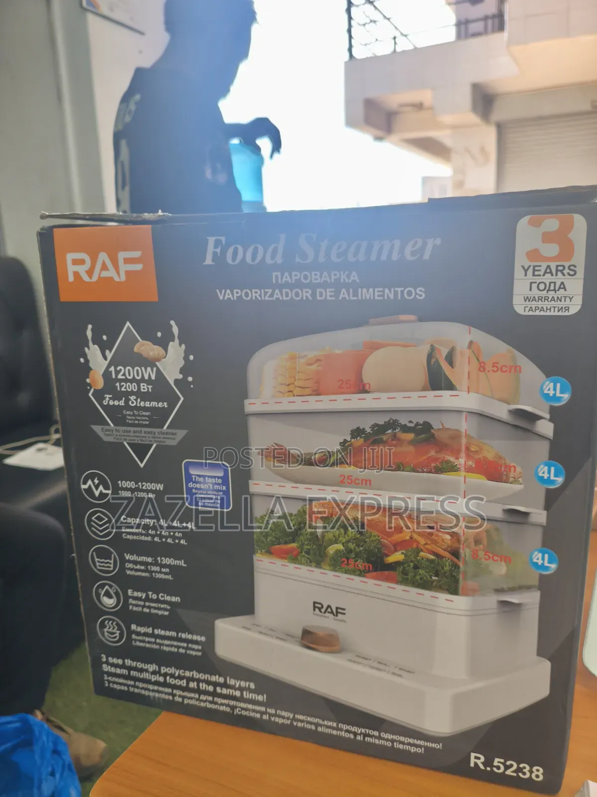 RAF 12L Electric Food Steamer 3 Compartment - White