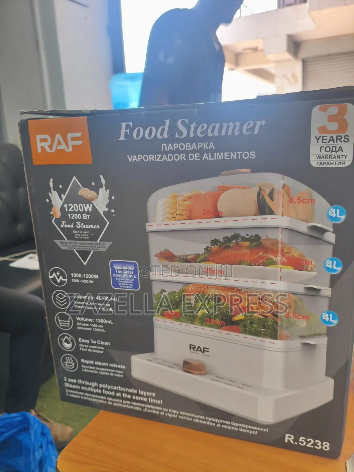 RAF 12L Electric Food Steamer 3 Compartment - White