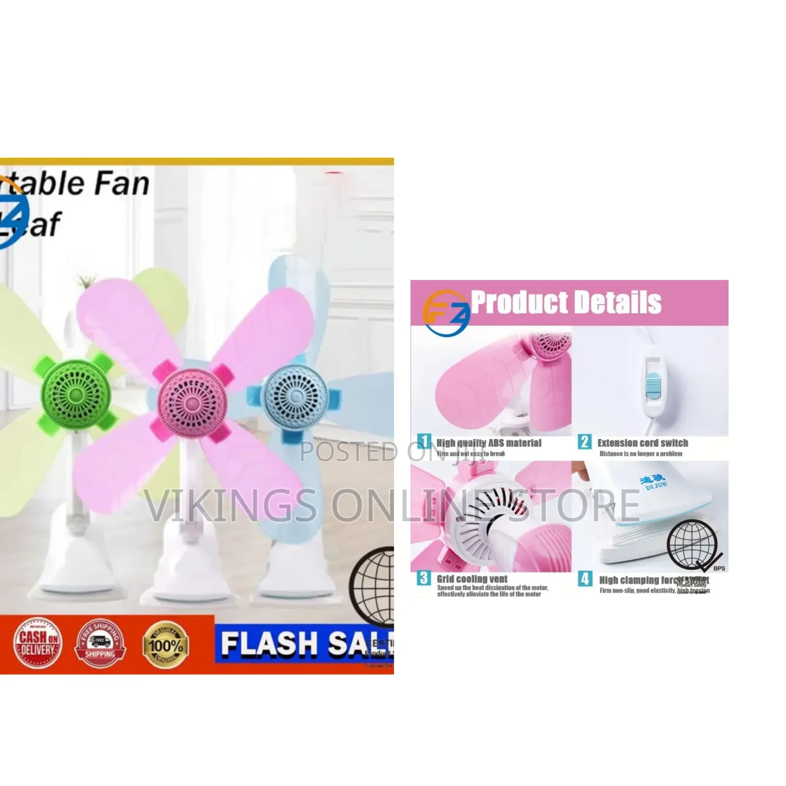 Portable Clip-on Electric Fan With Soft Pink Blades and a White Clip
