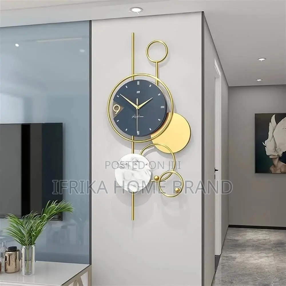 Modern Geometric Wall Clock Featuring a Dark Circular Face