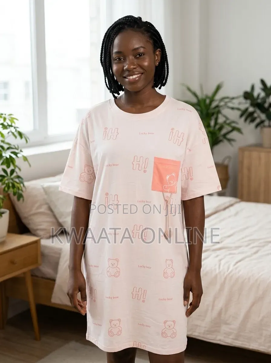 Cute Bear Print Cotton Sleepwear/Maternity Night Dress – Comfortable