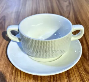 Porcelain Double-Handled Soup Cup With a Matching Saucer,