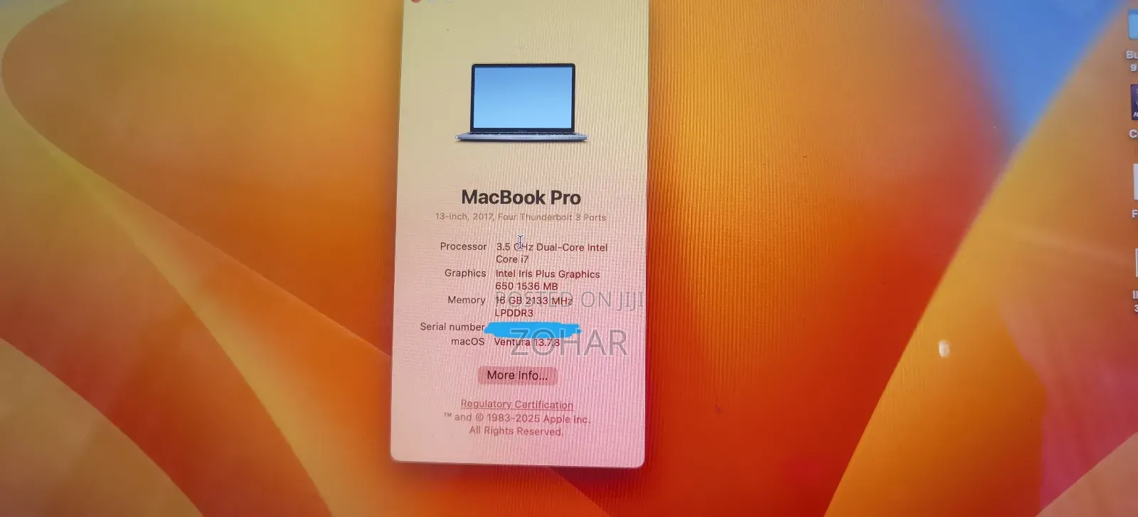 Laptop Apple MacBook Pro 2017 16GB Intel Core i7 SSHD (Hybrid) 256GB