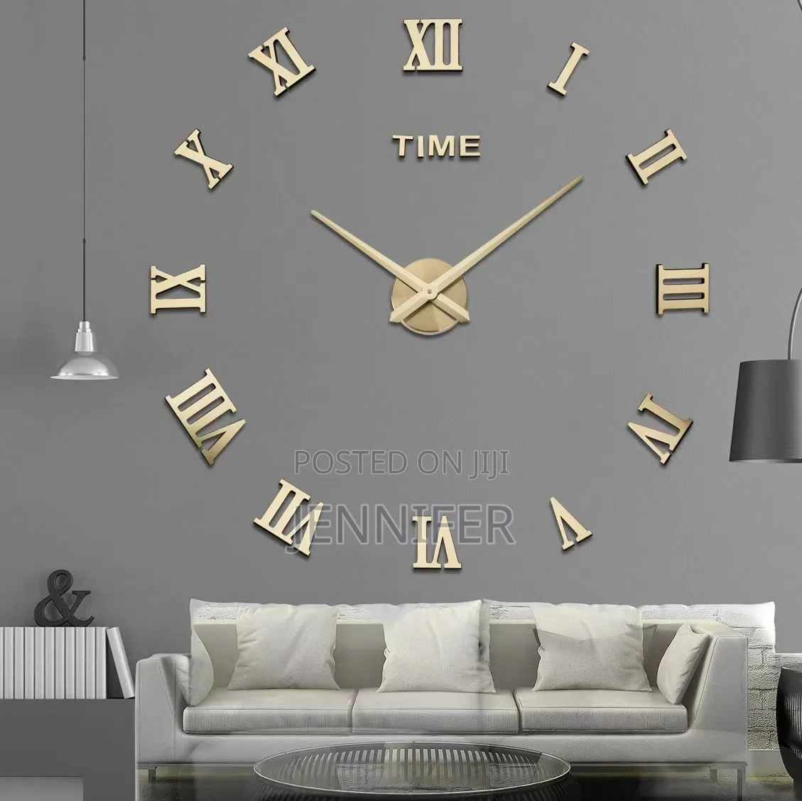 Modern 3D DIY Frameless Wall Clock With Reflective Roman Numerals