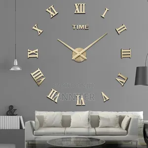 Modern 3D DIY Frameless Wall Clock With Reflective Roman Numerals
