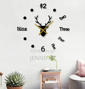 Modern 3D DIY Deer Head Frameless Wall Clock - Black Gold