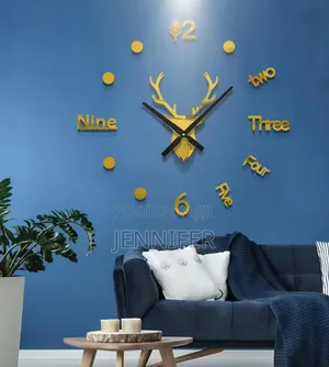 Modern 3D DIY Deer Head Frameless Wall Clock - Black Gold