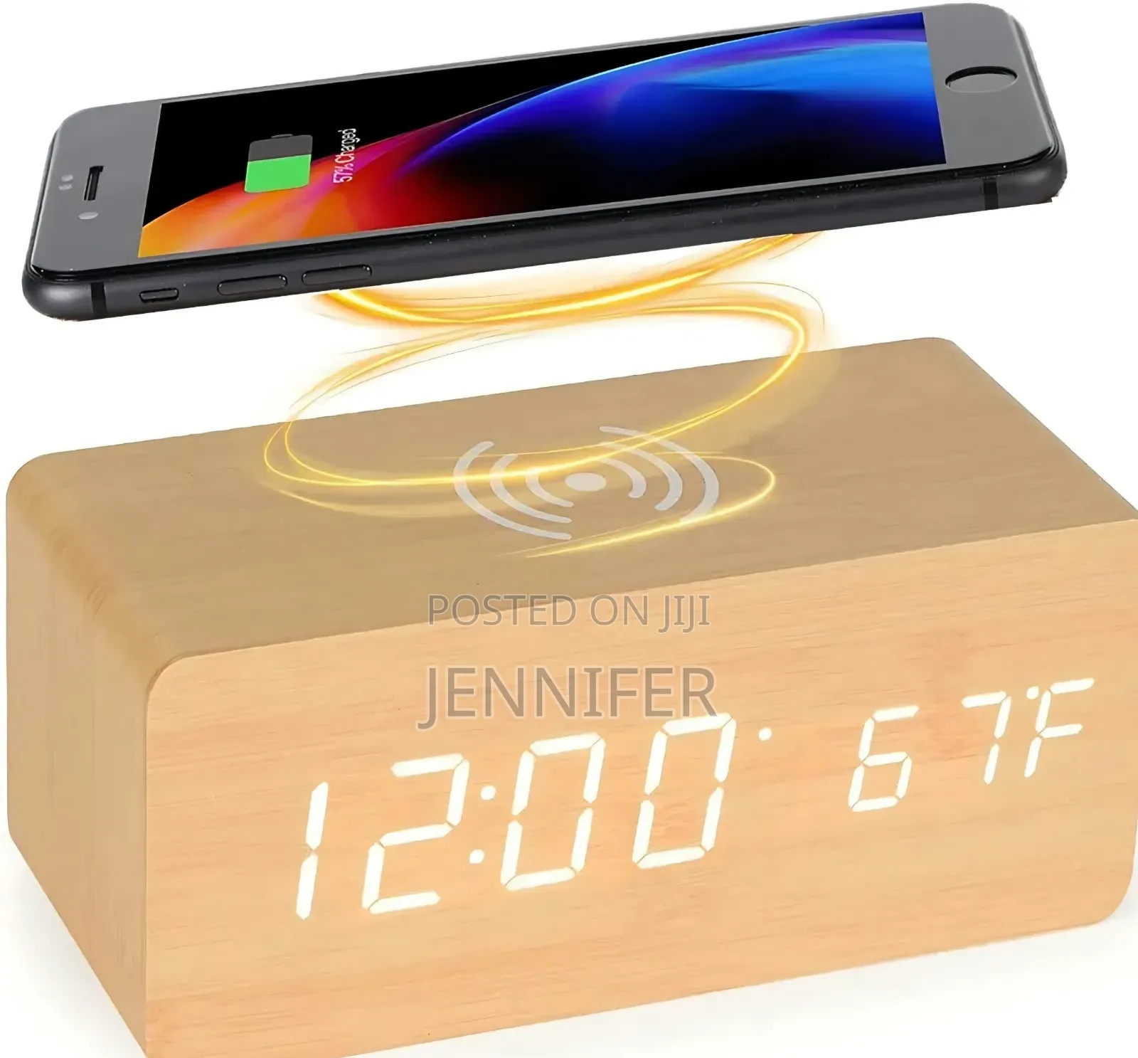 Wooden Digital Alarm Clock With Wireless Charging Station