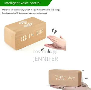 Wooden Digital Alarm Clock With Wireless Charging Station