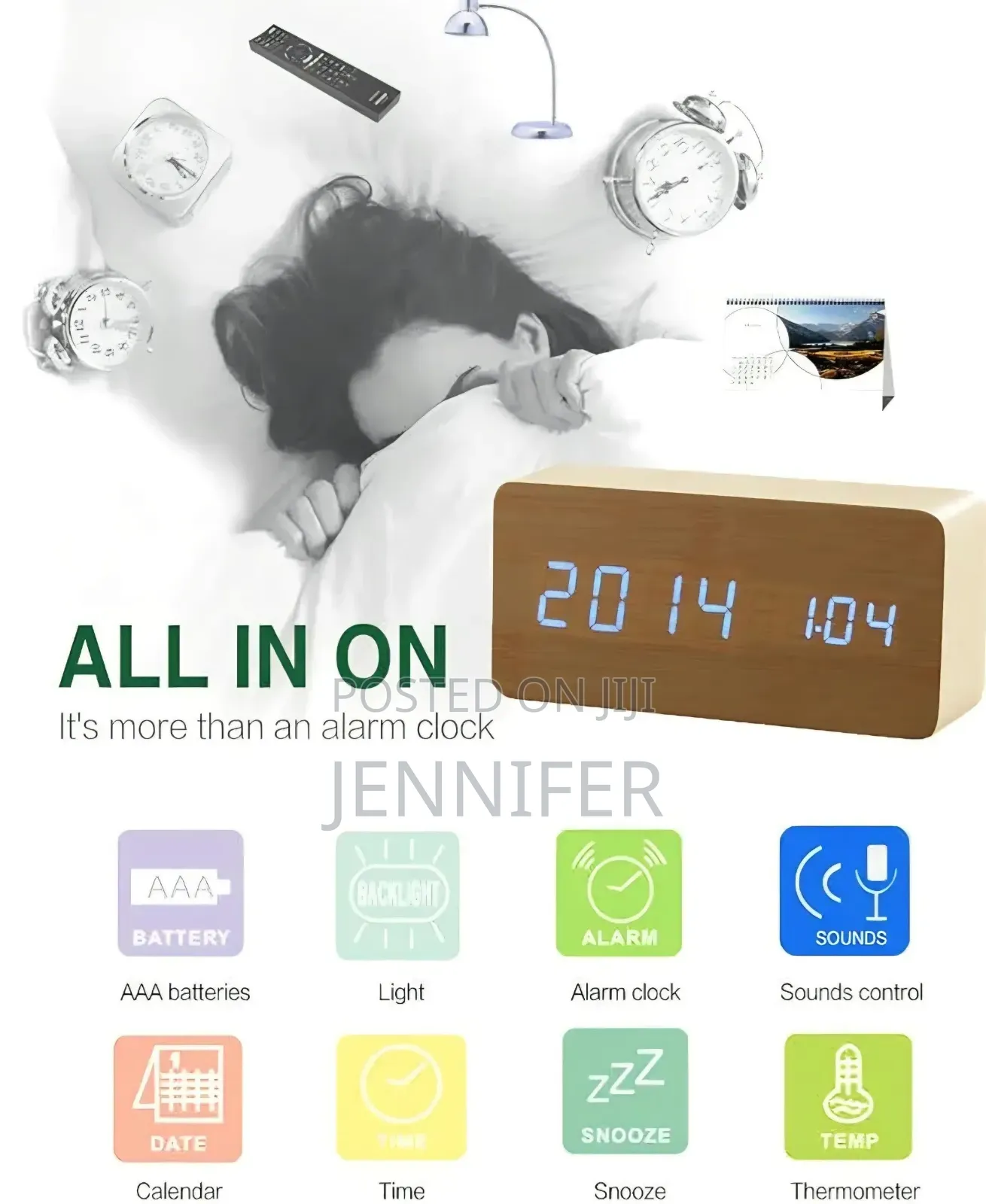 Wooden Digital Alarm Clock With Wireless Charging Station