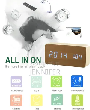 Wooden Digital Alarm Clock With Wireless Charging Station