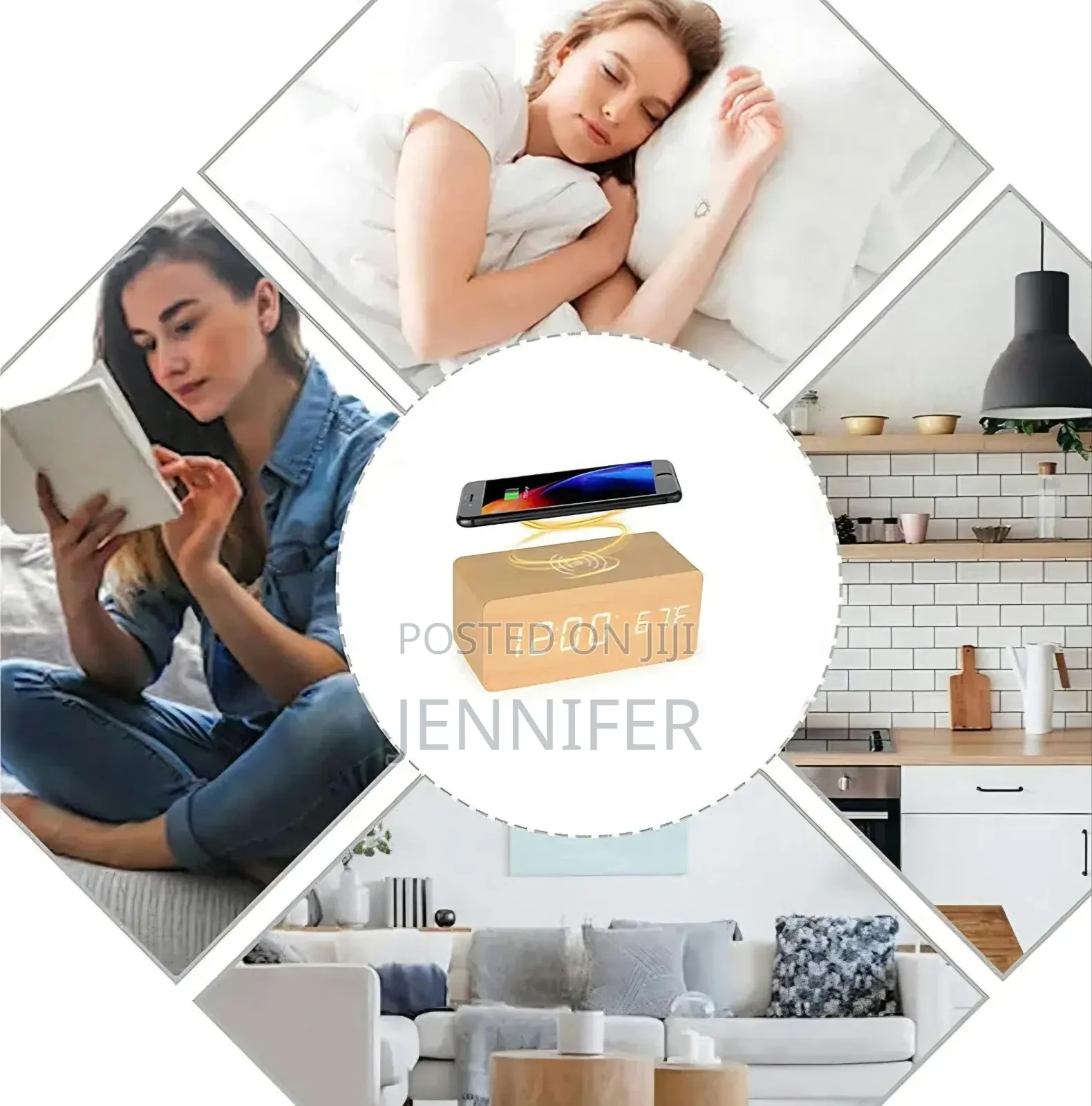 Wooden Digital Alarm Clock With Wireless Charging Station
