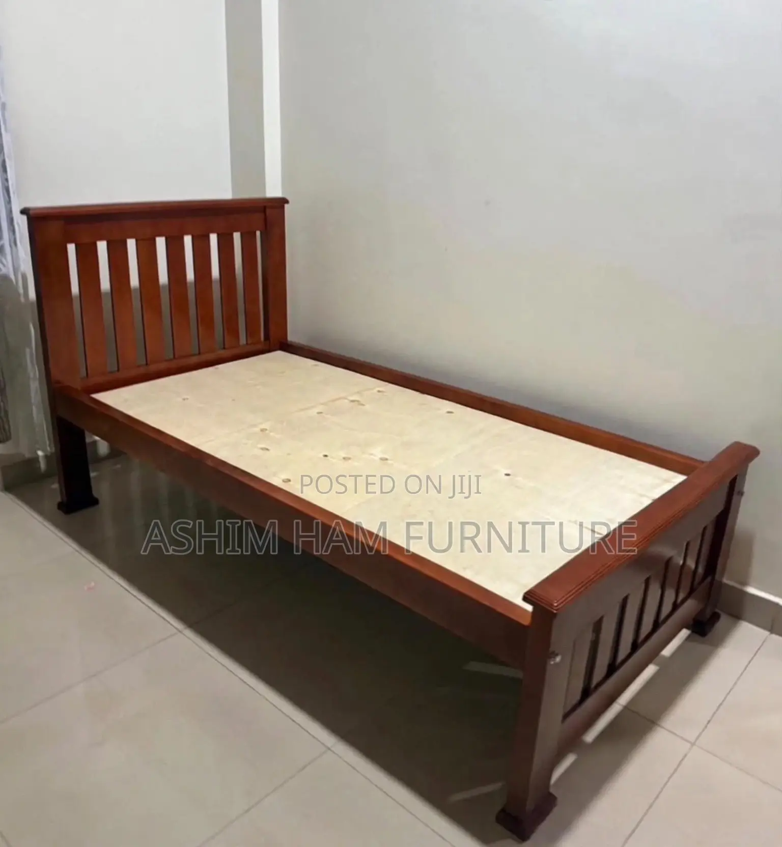 3by6 Wooden Single Bed-Mahogany Color