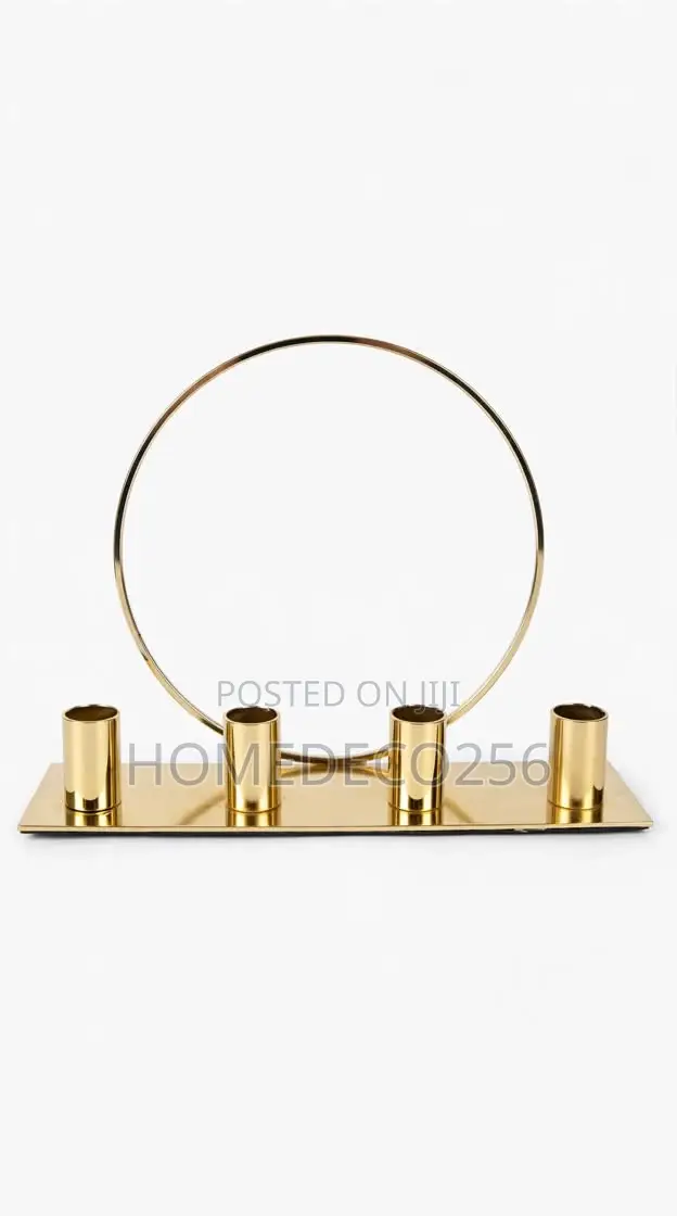 Candle Holder, Modern Gold 4arm Candle Holder With Circle Ring. Nordic