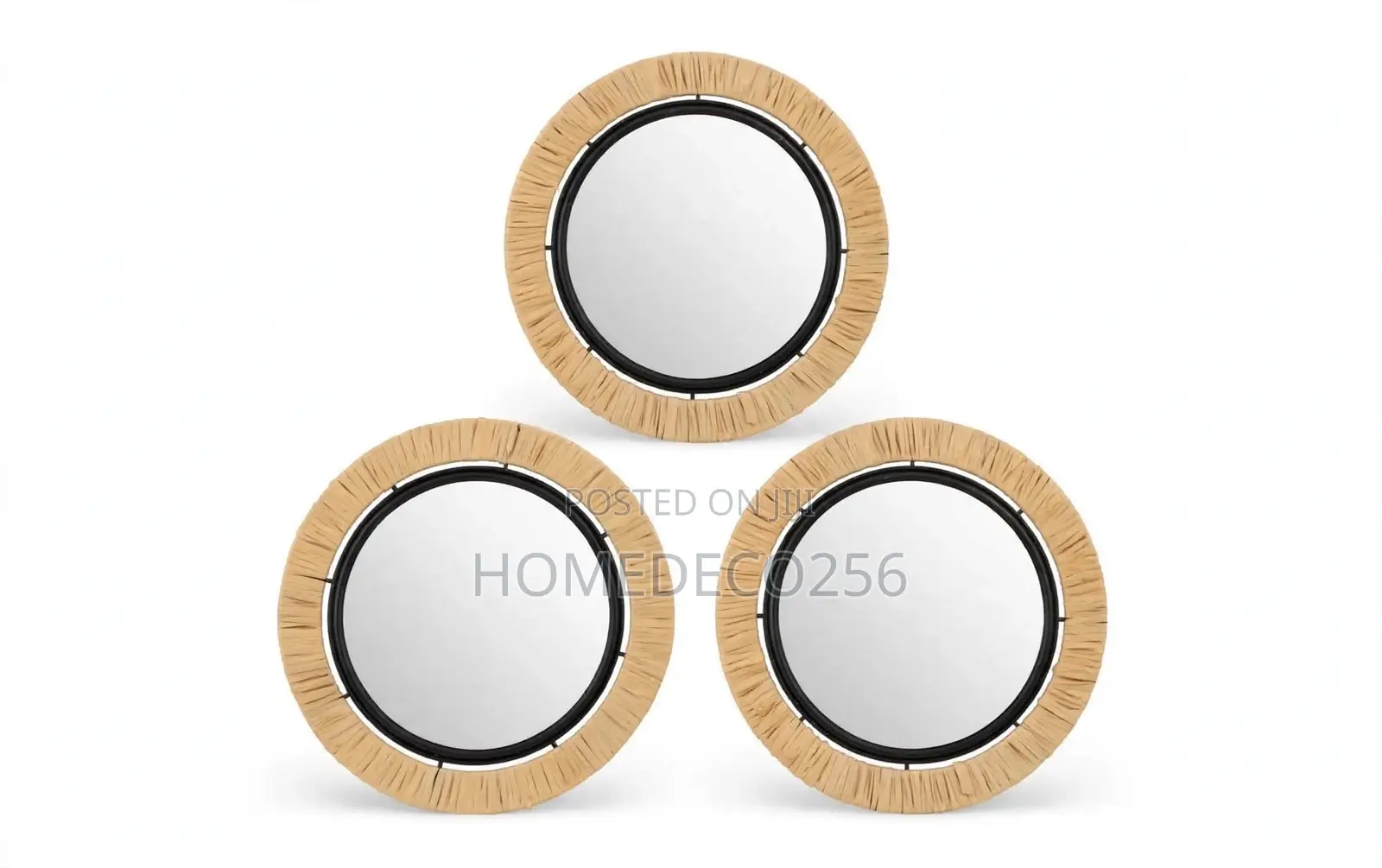 Set of 3 Boho Rattan Wall Mirrors