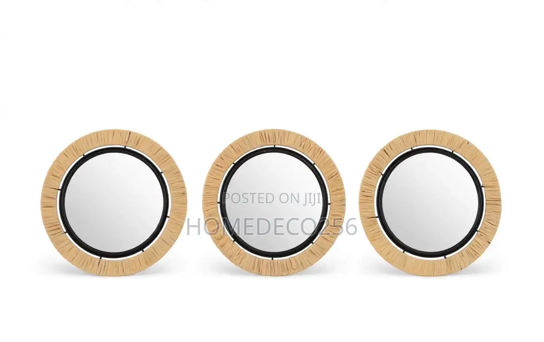 Set of 3 Boho Rattan Wall Mirrors