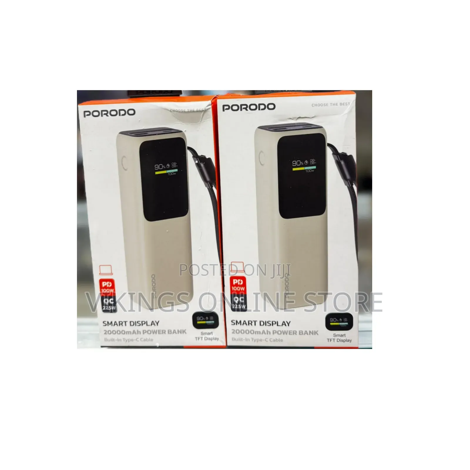 Smart Display 20000mAh Power Bank With Built-in Type-C Cable
