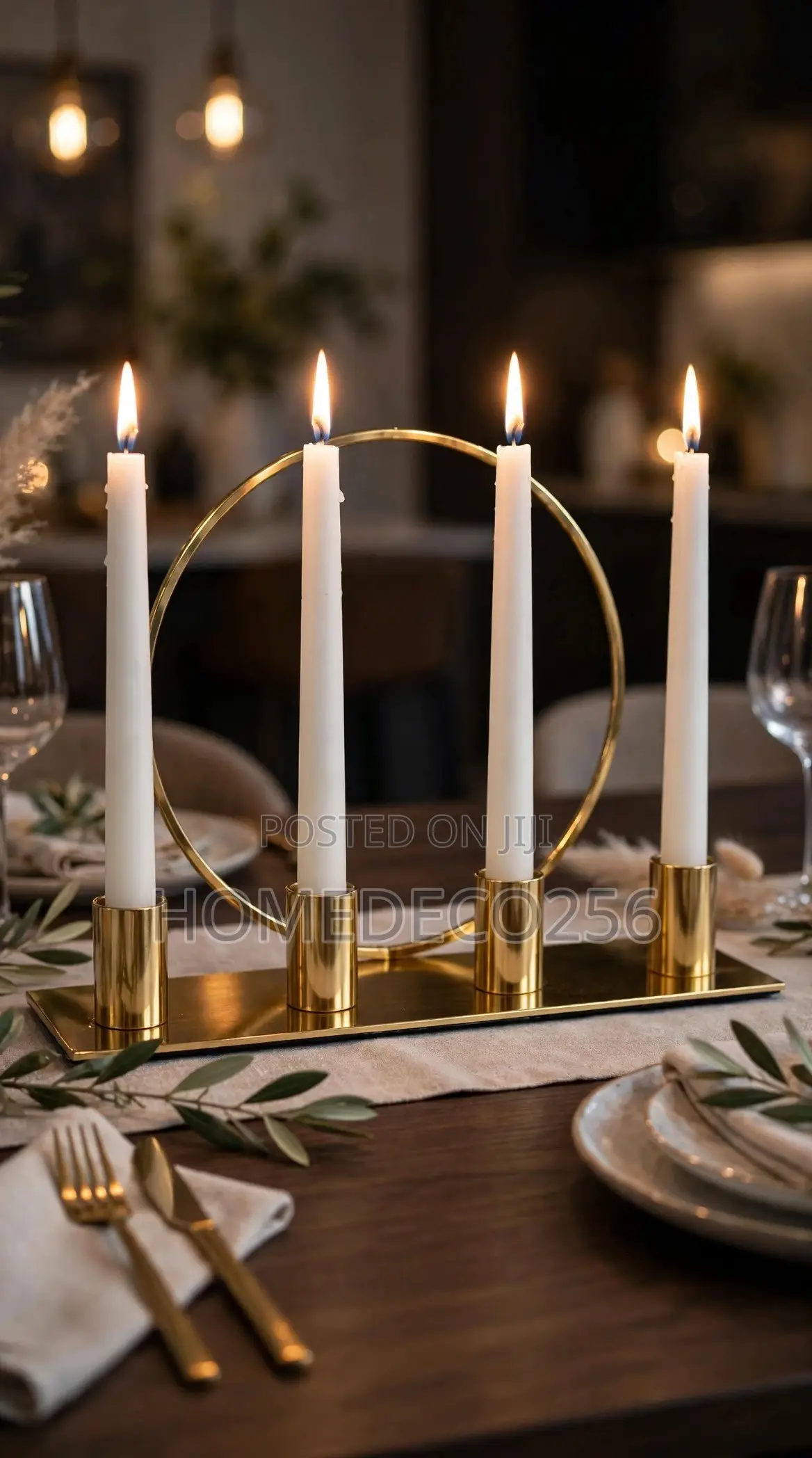 Candle Holder, Modern Gold 4arm Candle Holder With Circle Ring. Nordic