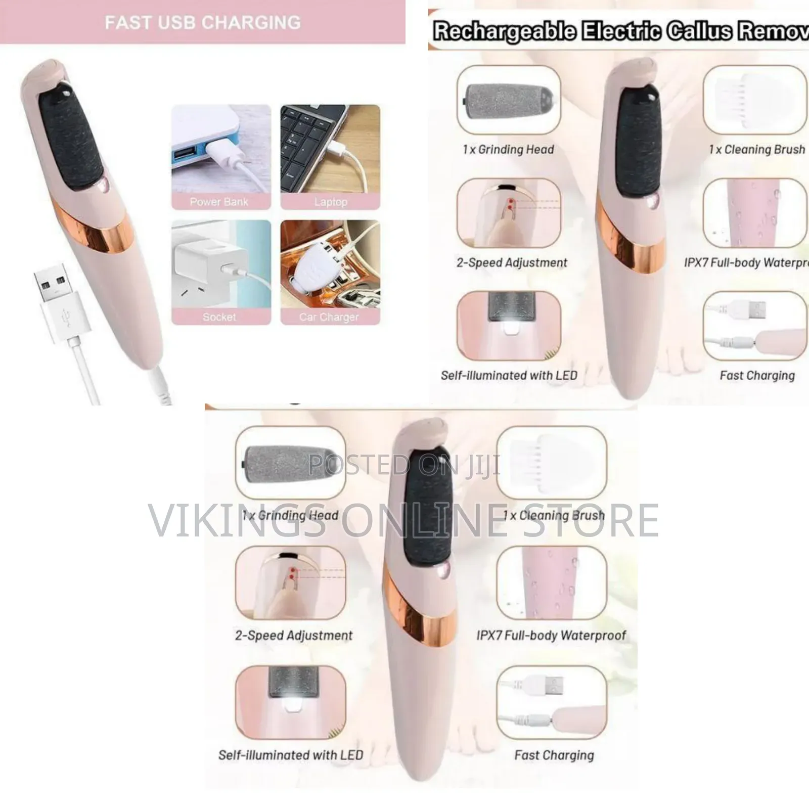 Pink and Rose-Gold USB Rechargeable Electric Foot Callus Remover