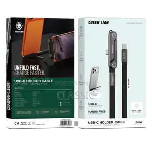 Green Lion 2-in-1 USB-C Holder Cable 240W 1.2m